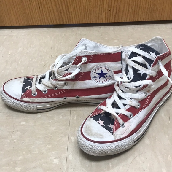 Converse Shoes - American Flag Printed High Top Converse